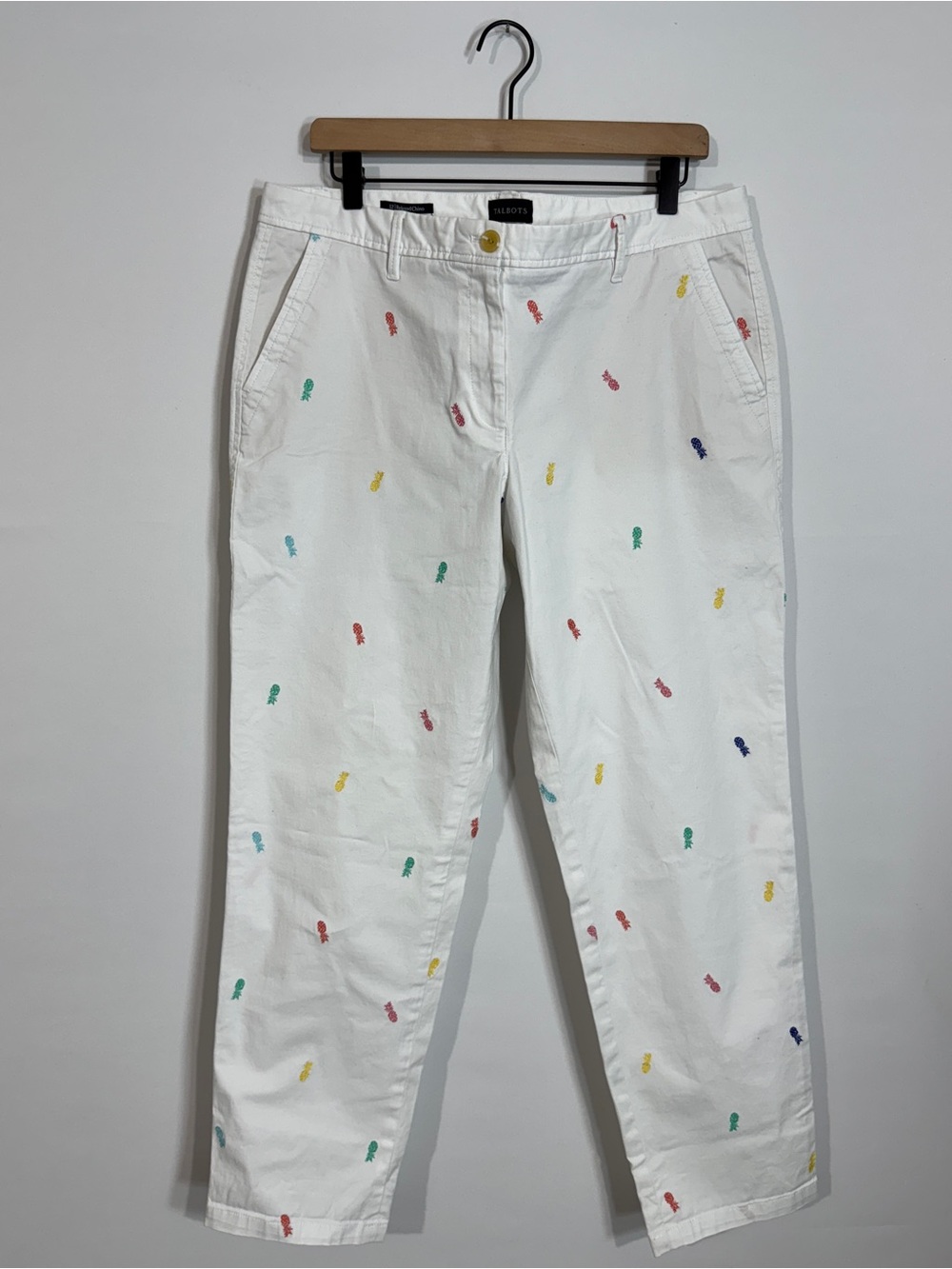 WP27 {Talbots} "Relaxed Chino" White Pineapple Print Straight Leg Khaki Pants